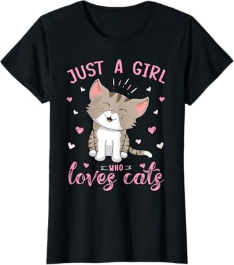 Just A Girl Who Loves Cats Design Cute Cat Lover Girls Kids T-Shirt