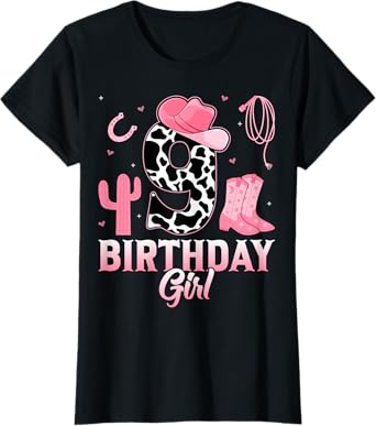 Birthday Girl 9 Years Old Riding Horse Cowgirl 9th Birthday T-Shirt