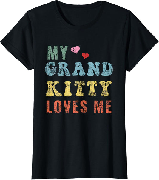 My Grandkitty Loves Me Cat Grandma Gifts Kitty Distressed T-Shirt