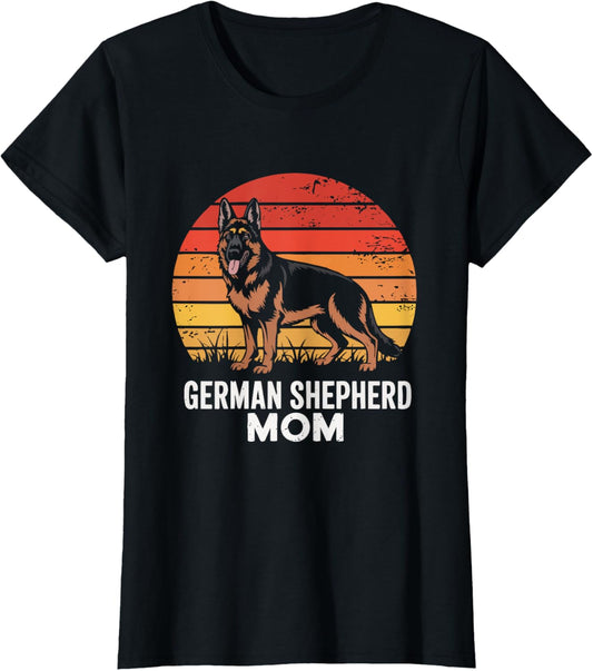 Retro Sunset German Shepherd Dog Mom T-Shirt