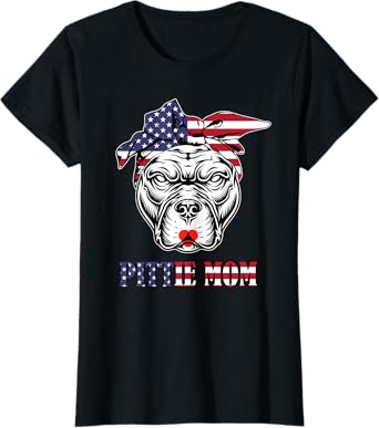 Cute Pittie Mom Bandana american flag dog Pitbull Lover Women T-Shirt