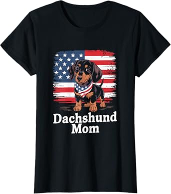 American Flag Dachshund Dog Mom Patriotic T-Shirt for Women