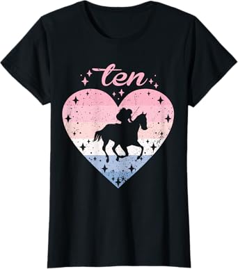 10 Year Old Cute Horse Riding Birthday Girl 10th B-day T-Shirt