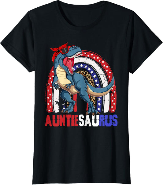 Auntiesaurus T Rex Dinosaur Auntie Saurus Family 4th of July T-Shirt