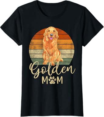 Golden Mom Retro Sunset Golden Retriever Lover Gift Dog Mama Women T-Shirt