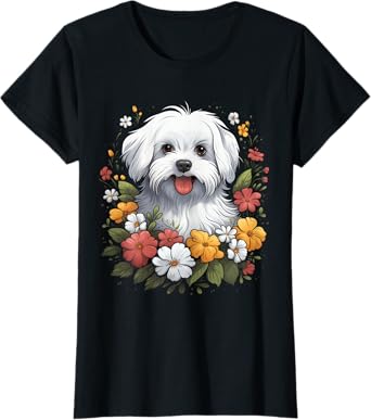 Maltese Mom Floral Dog Lover Vintage Flowers Cute T-Shirt