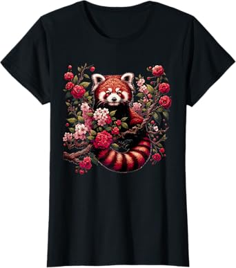 Red Panda Japanese Cherry Blossom Flower T-Shirt