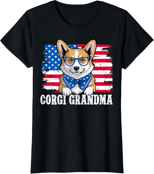 Corgi Grandma USA Patriotic Dog Lover 4th of July Grandmom T-Shirt