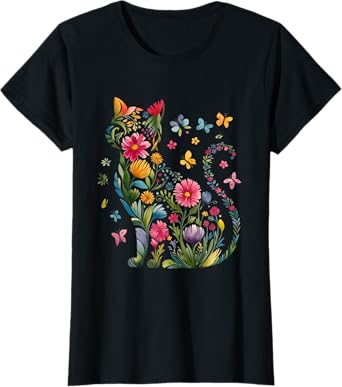 Nature Cat with Butterflies T-Shirt for Women Kids