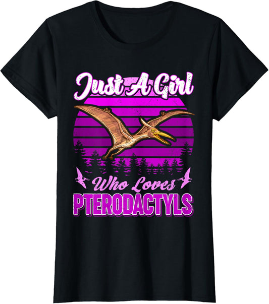 Just A Girl Who Loves Pterodactyls Dinosaur Bird Lover Retro T-Shirt