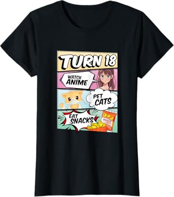 18th Birthday Anime Girl turns 18 pet cats watch anime T-Shirt