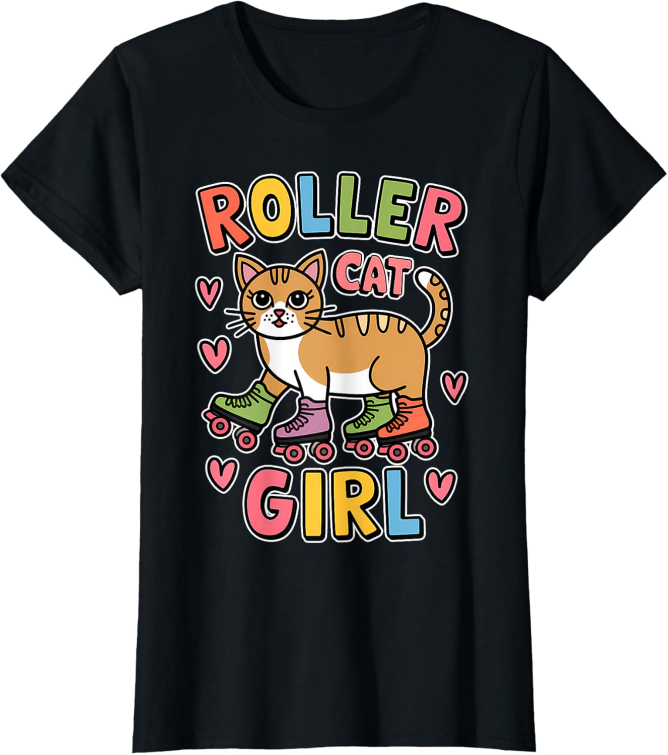 Roller Cat Girl Skating Cat Funny Roller Skating T-Shirt