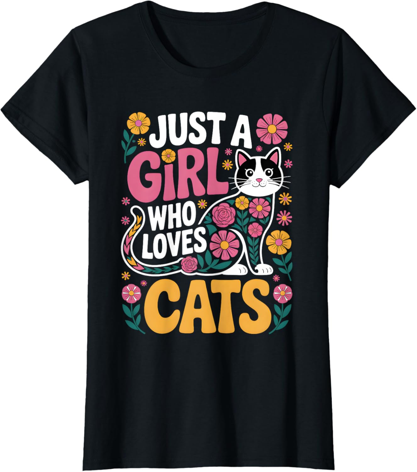Just a Girl Who Loves Cats Cute Cat Lover floral Girls T-Shirt