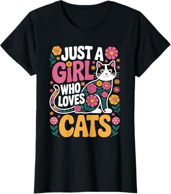 Just a Girl Who Loves Cats Cute Cat Lover floral Girls T-Shirt