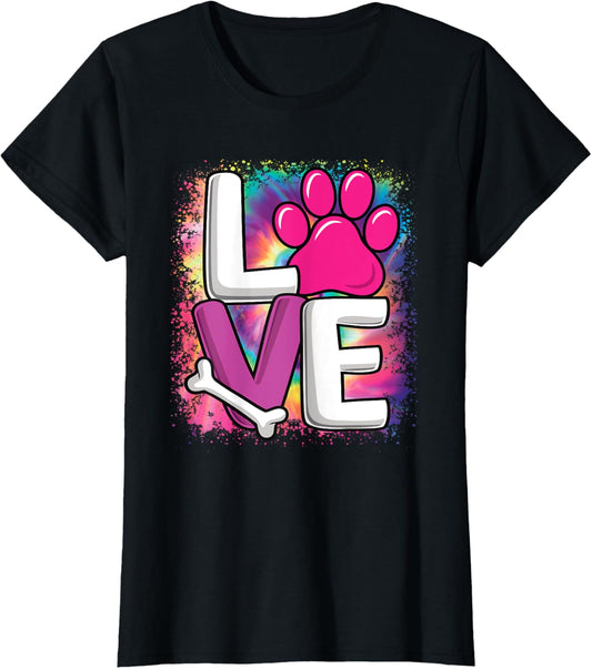 Cute Colorful Love Dog Paw Dog Puppy Lover Women Girls T-Shirt
