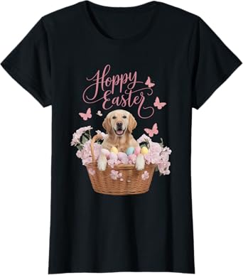 Golden Retriever Easter Bunny Eggs Hunting Funny Dog Lovers Women Kids T-Shirt