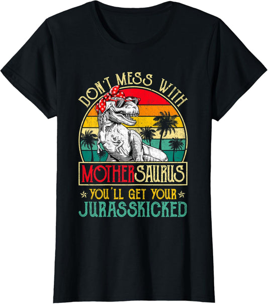 Womens Vintage Mothersaurus Retro Dinosaurs Lover Mother's Day T-Shirt