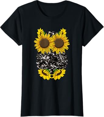 Sunflower Owl Cute Nocturnal Animal Floral Bird Lover Gift T-Shirt