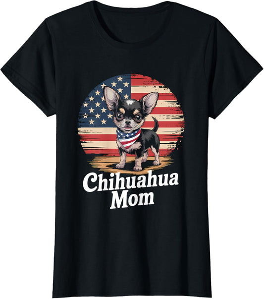 American Flag Chihuahua Dog Mom T-Shirt