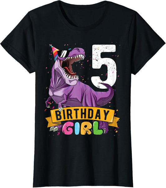 5th Birthday Birthday Girl Shirt Pink T Rex Kids 5 Years Old T-Shirt