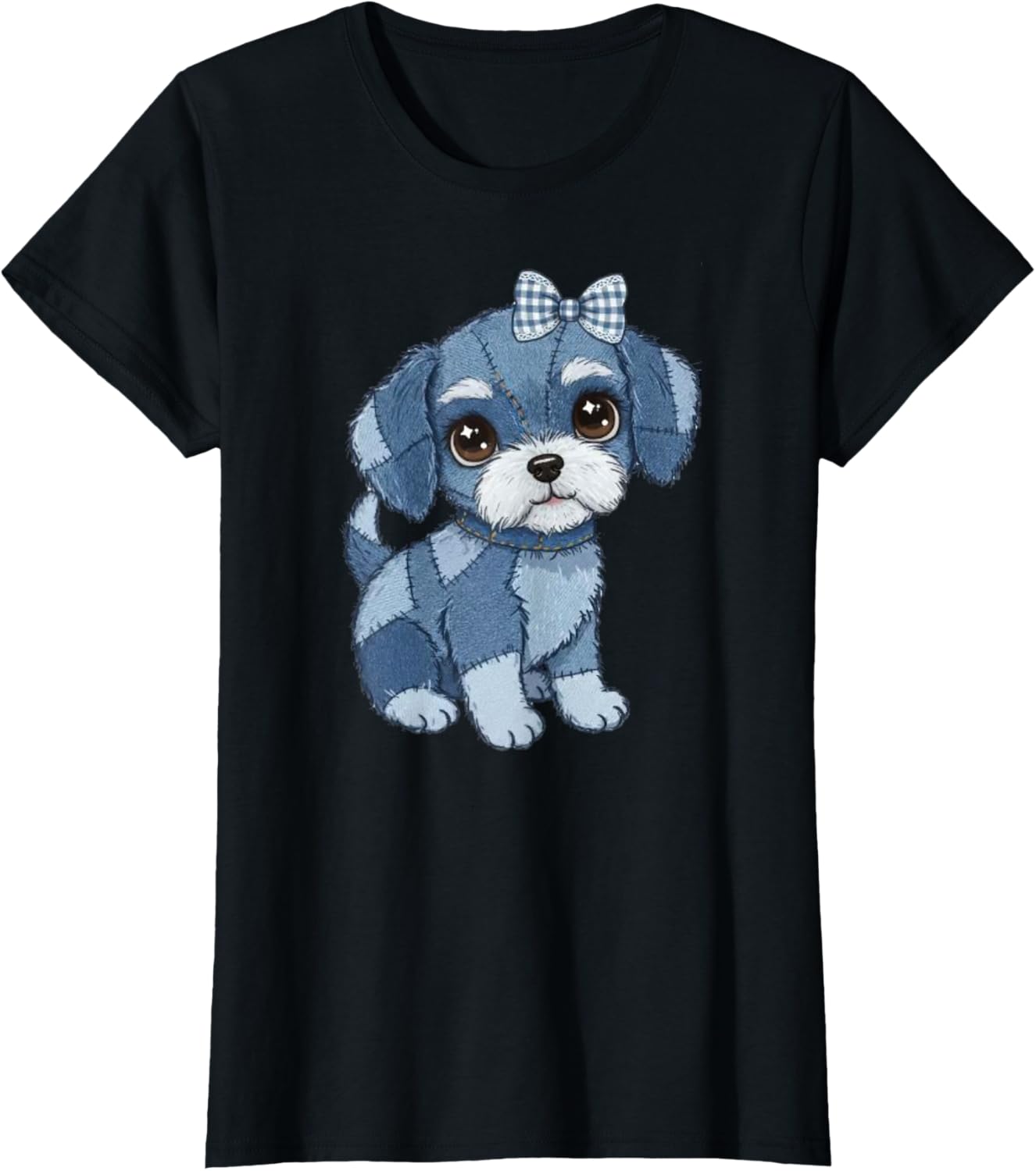 dog pattern denim patchwork art women girl funny tee T-Shirt