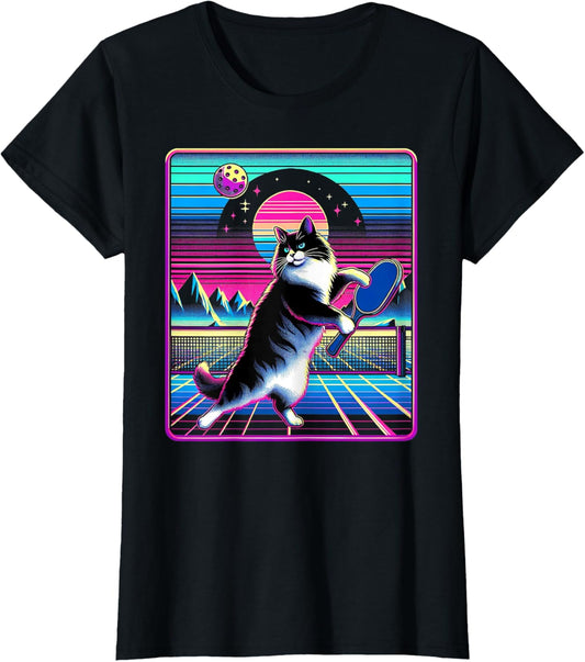 Womens Pickleball Enthusiast Cat Lover Paddle Sport T-Shirt
