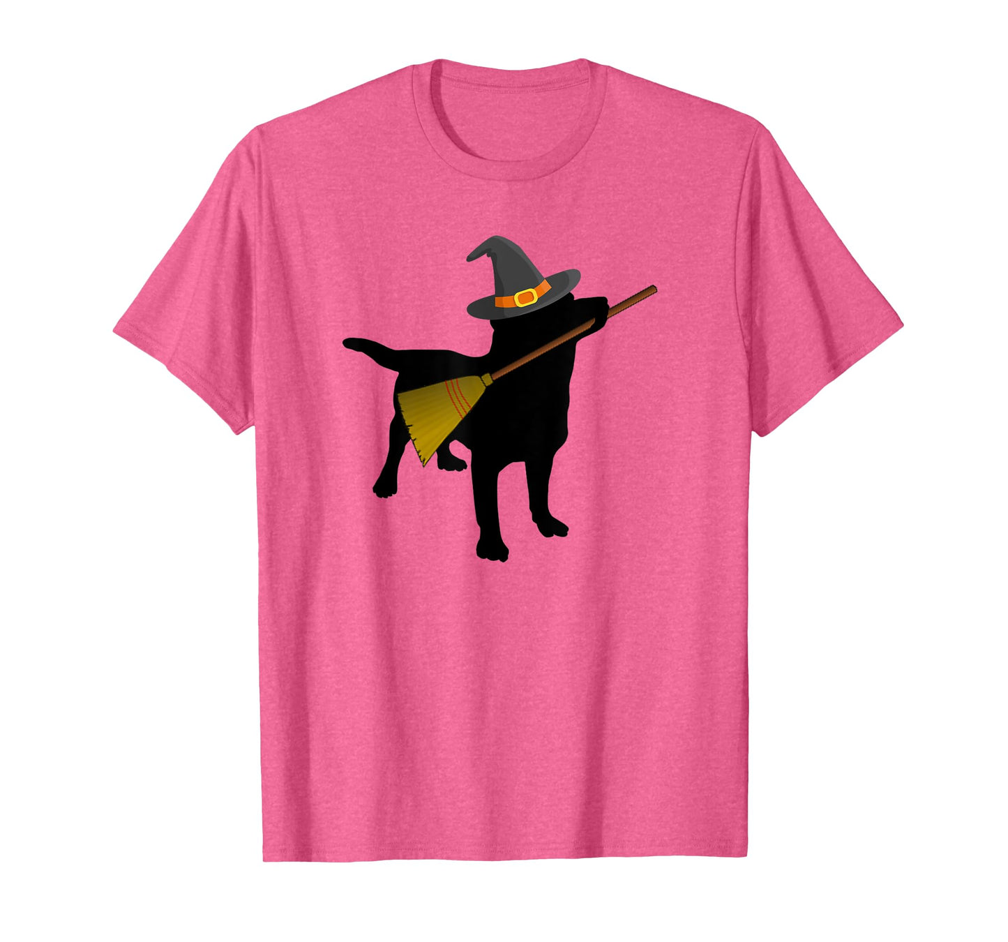 Funny Halloween Black Lab Dog Cute Witch Hat Broom T-shirt T-Shirt