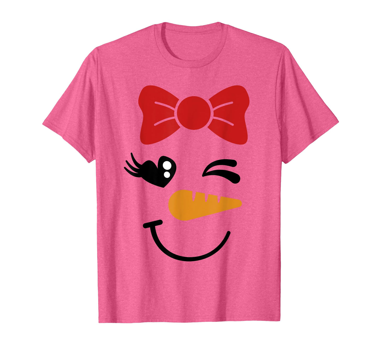 Pink Bow Snowman For Girls Cute Snowgirl Face Christmas T-Shirt