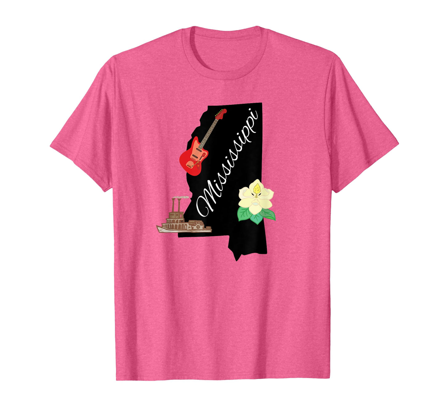 Mississippi Magnolia Guitar Riverboat State Souvenir Gift T-Shirt
