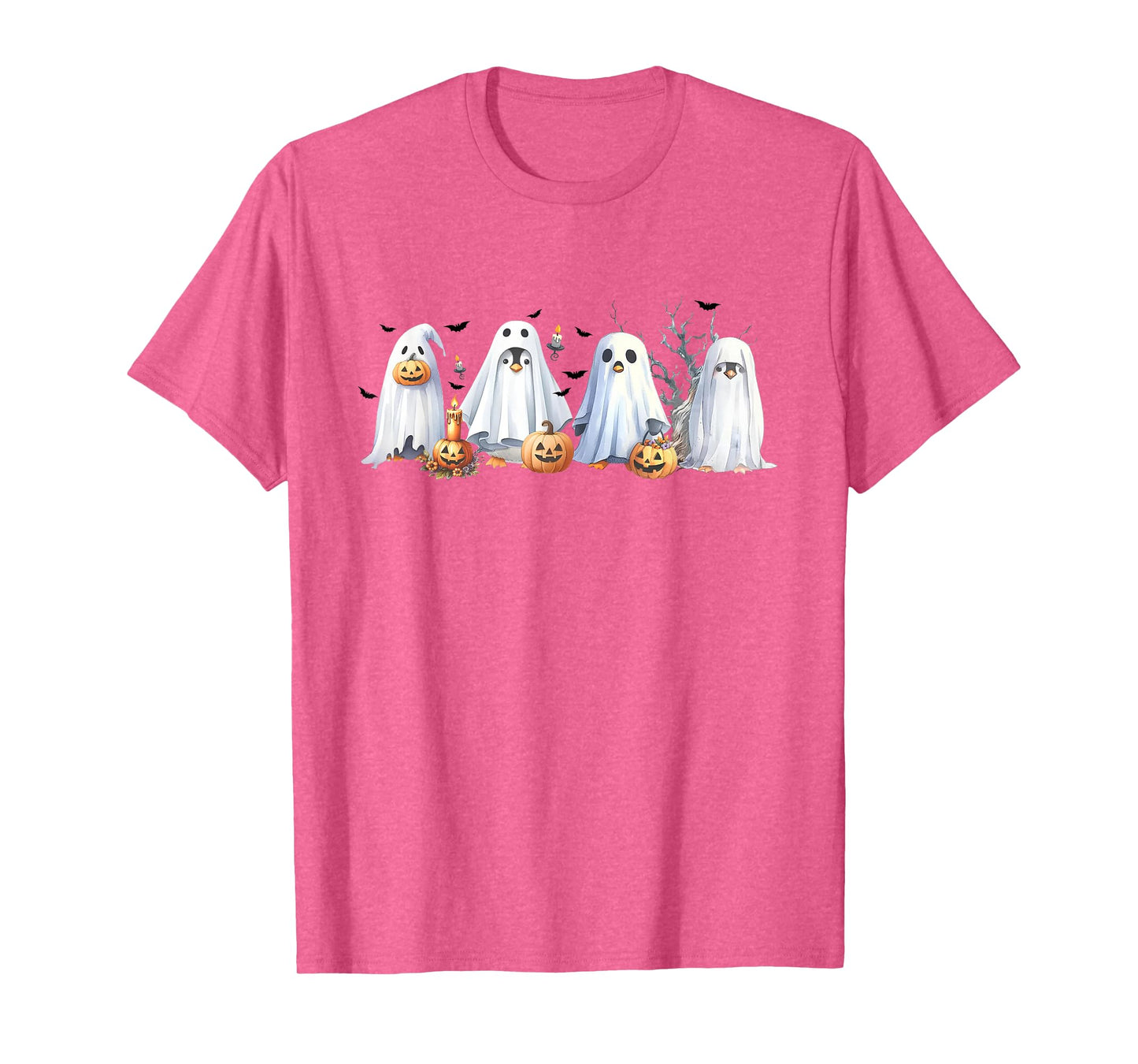 Funny Pumpkin Penguin Ghost Halloween Penguin Lover Womens T-Shirt
