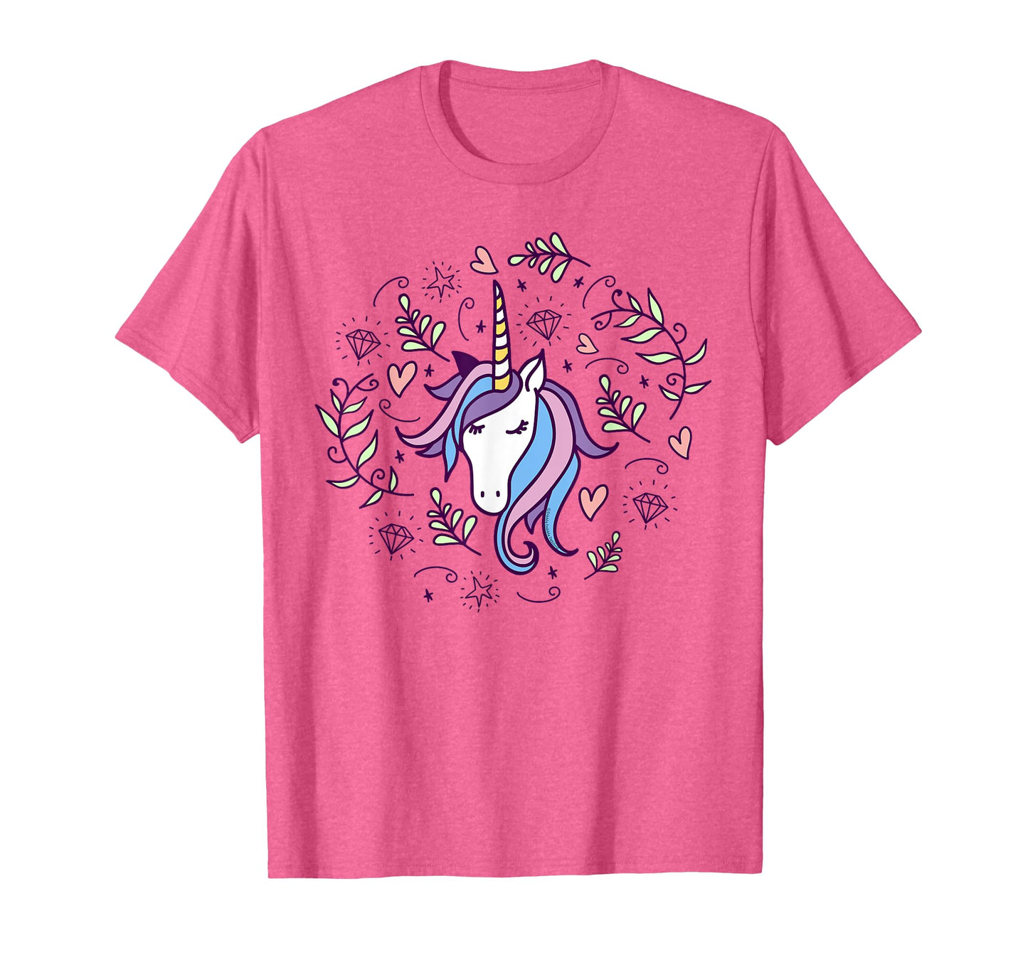 Unicorn with Pink Hearts and Diamonds Magical Unicorn T-Shirt