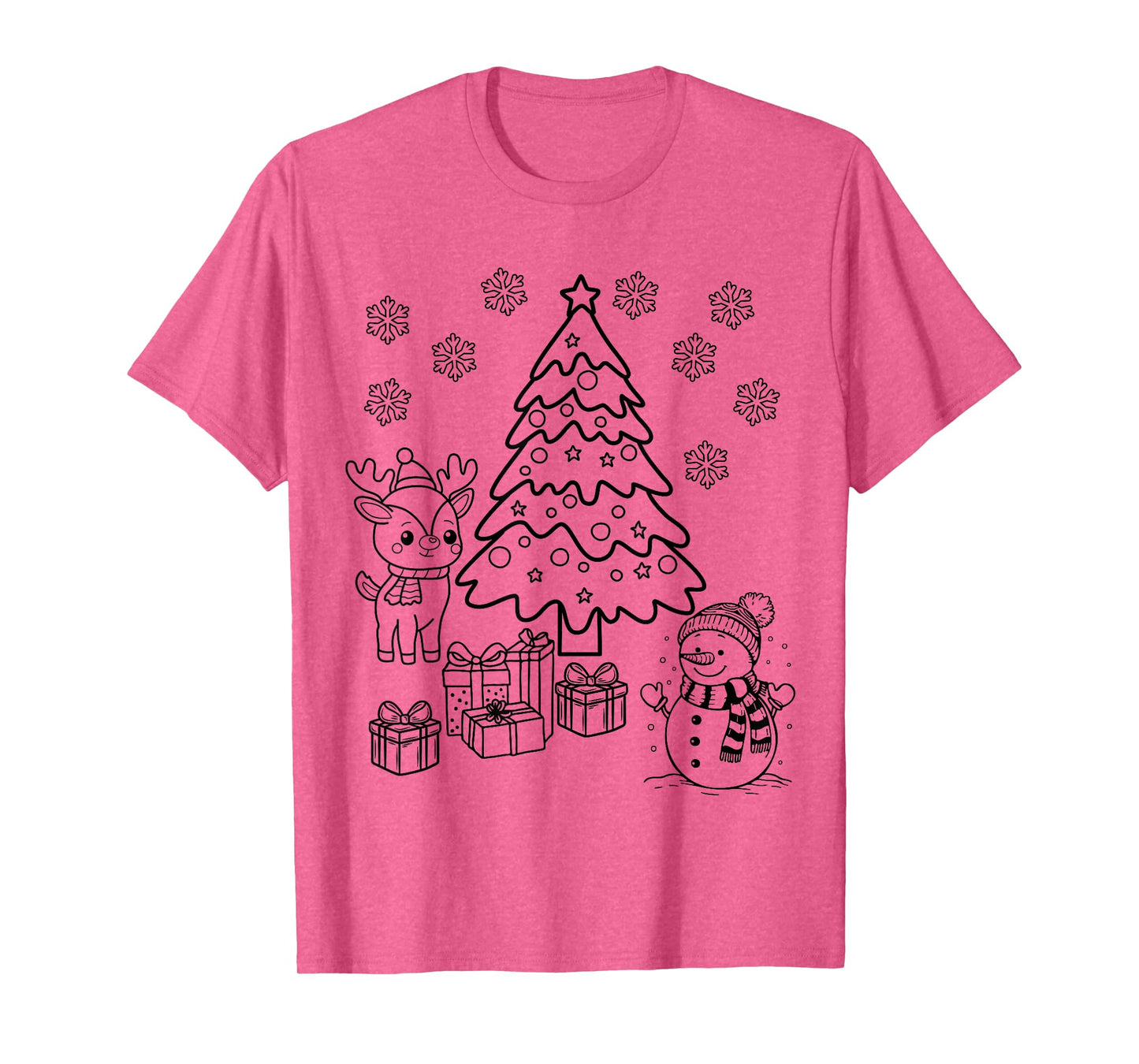 Merry Christmas Tree Snowman XMAS DIY Kids Coloring T-Shirt