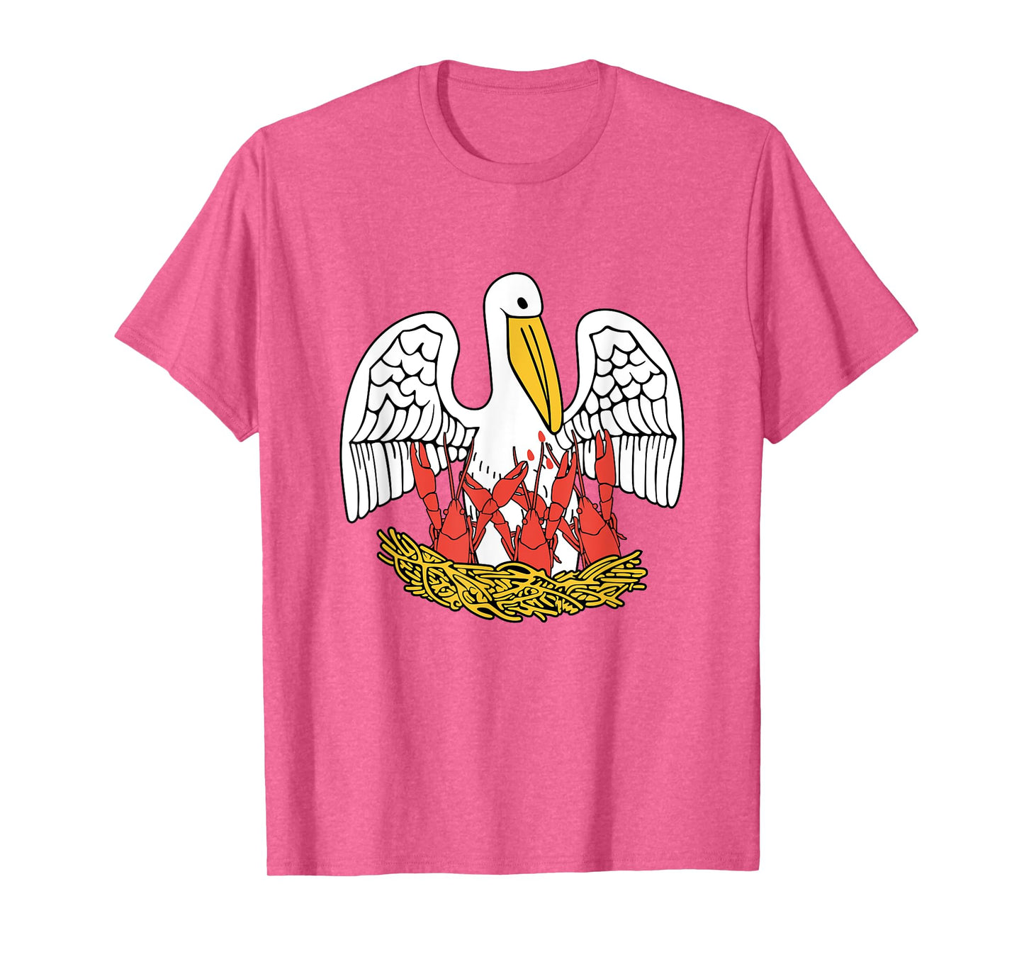 Louisiana Brown Pelican Feeding Crawfish T-Shirt - LA Flag T-Shirt
