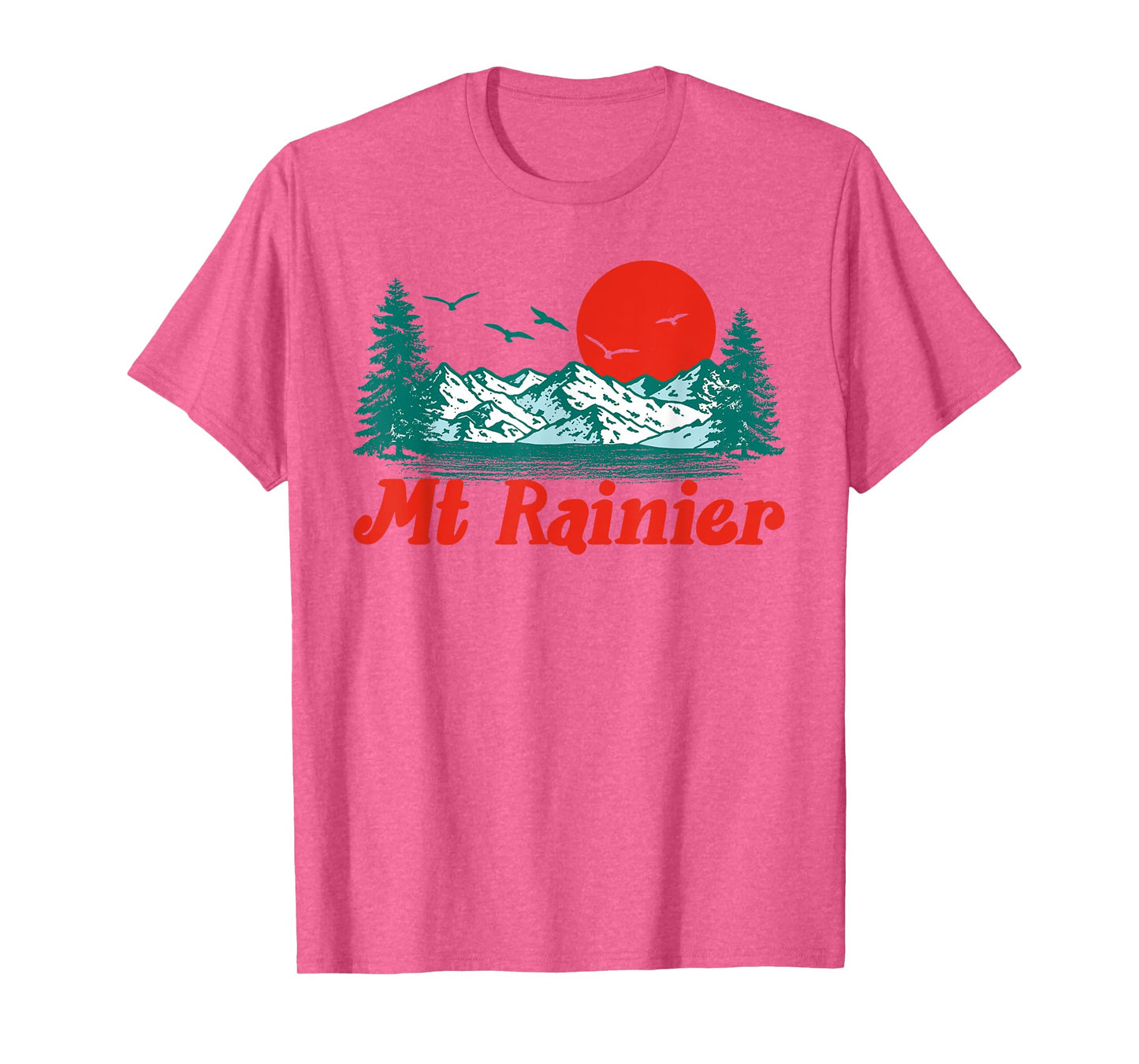 Retro Mt Rainier Mountain Trees & Sun Scene Graphic T-Shirt