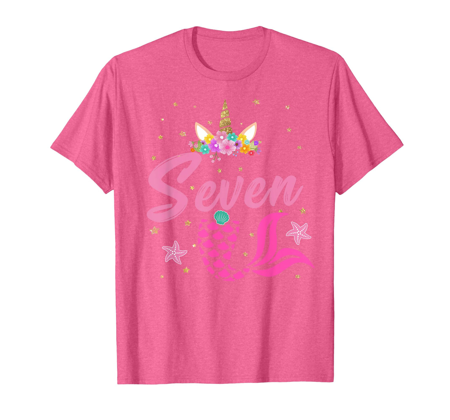 7th Birthday Girl Unicorn Shirt Mermaid Tail 7 Years Old T-Shirt