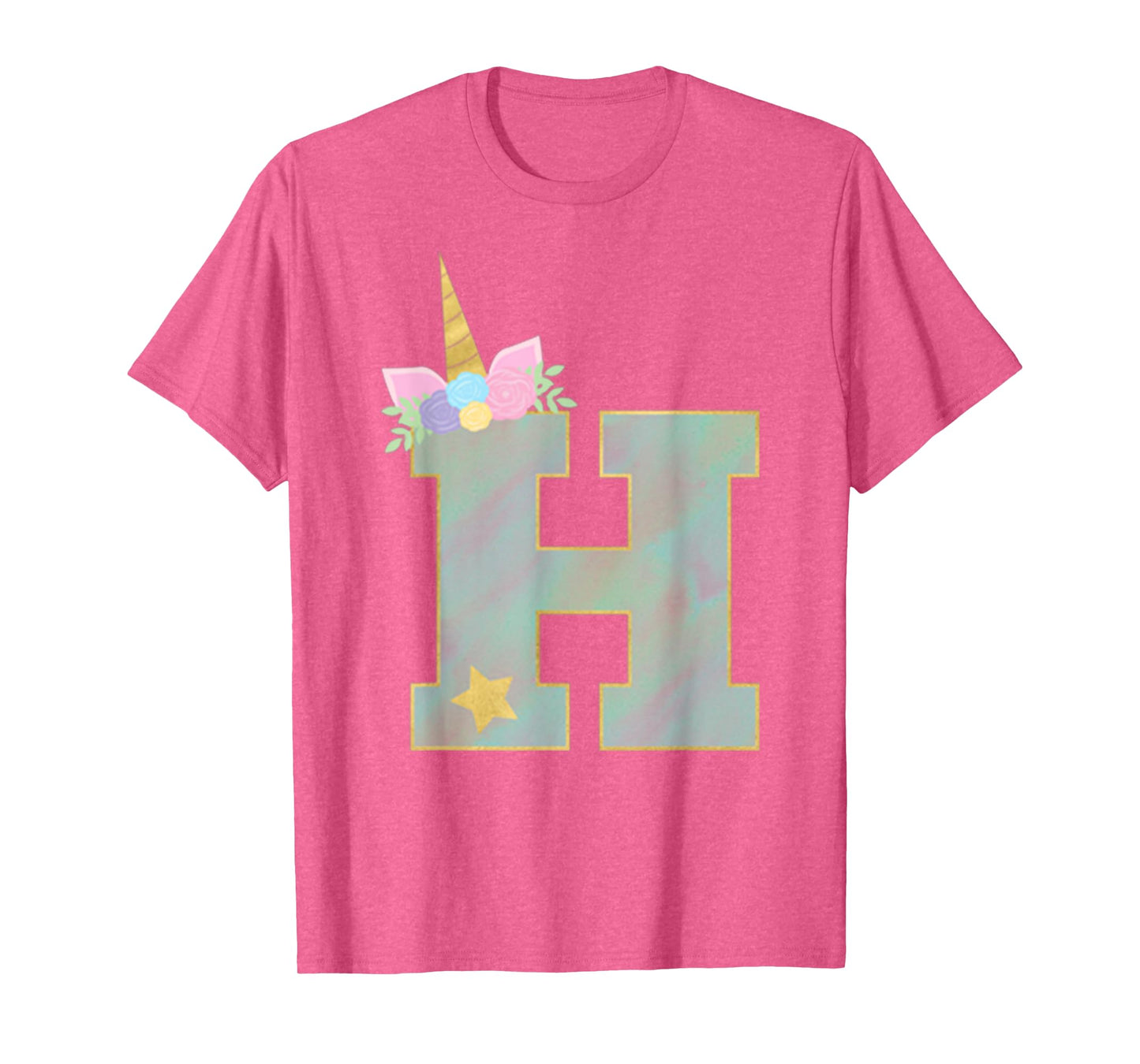 Initial Letter H Unicorn Monogram for Girls Unicorn Birthday T-Shirt