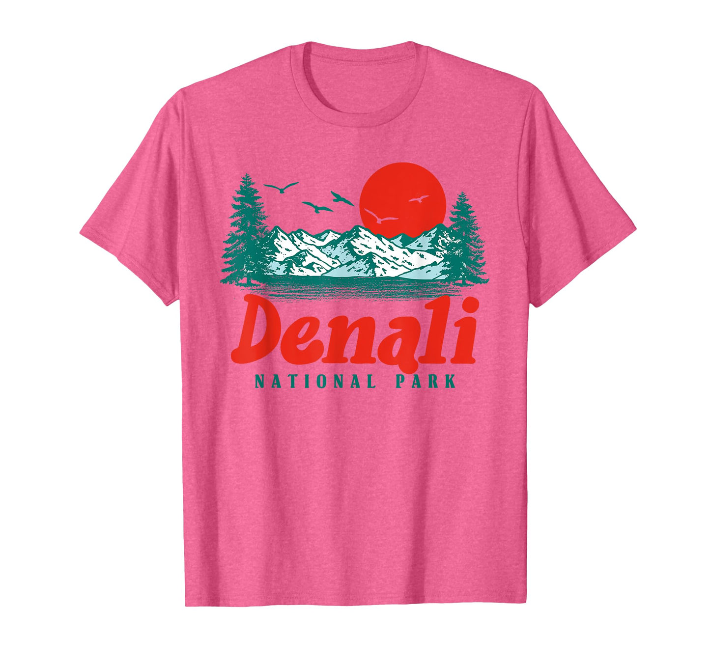 Retro Denali National Park Mountain Trees & Sun Graphic T-Shirt