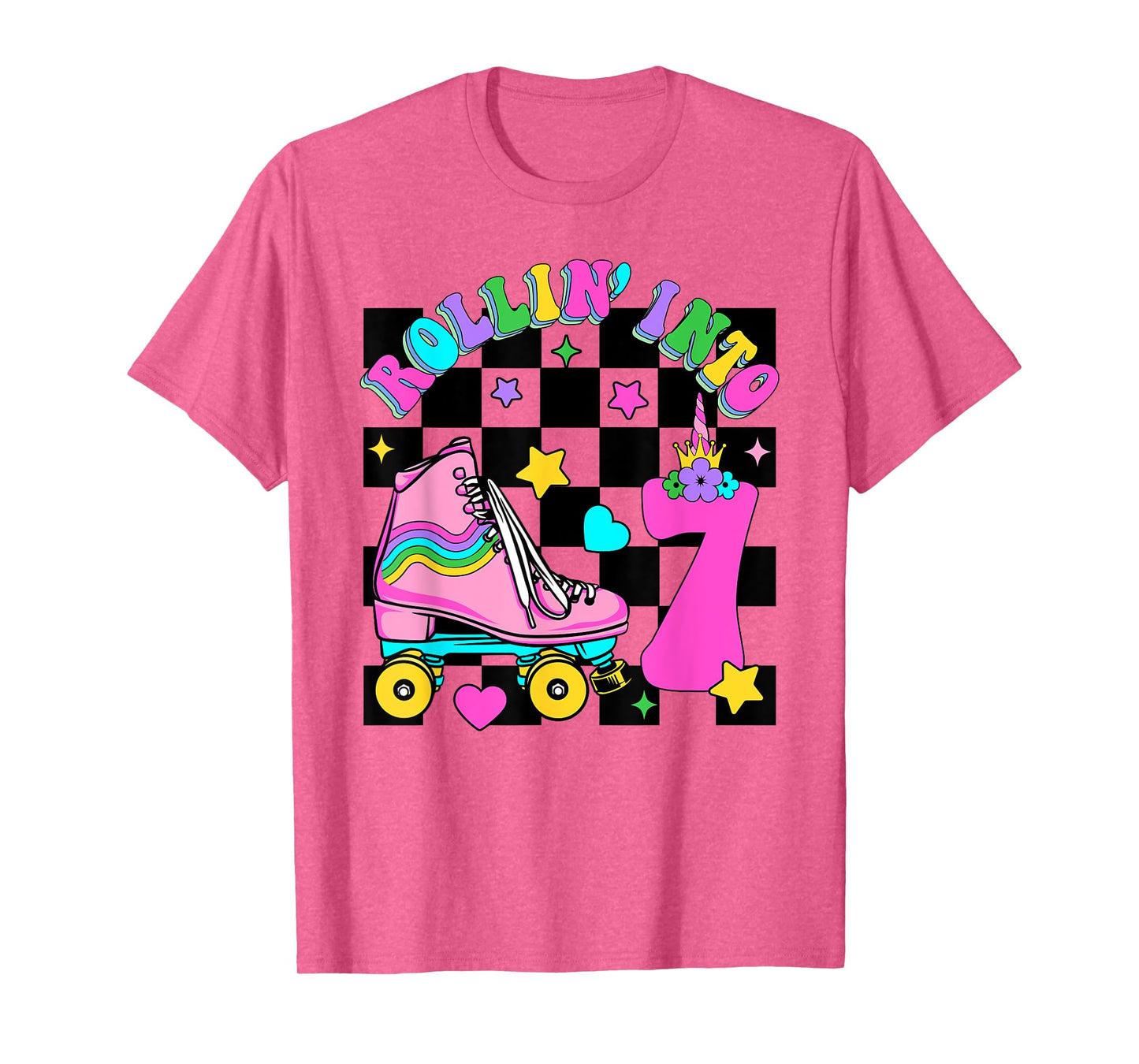 Rolling Into 7 Years Old Skater 7th Birthday Kids Girls T-Shirt