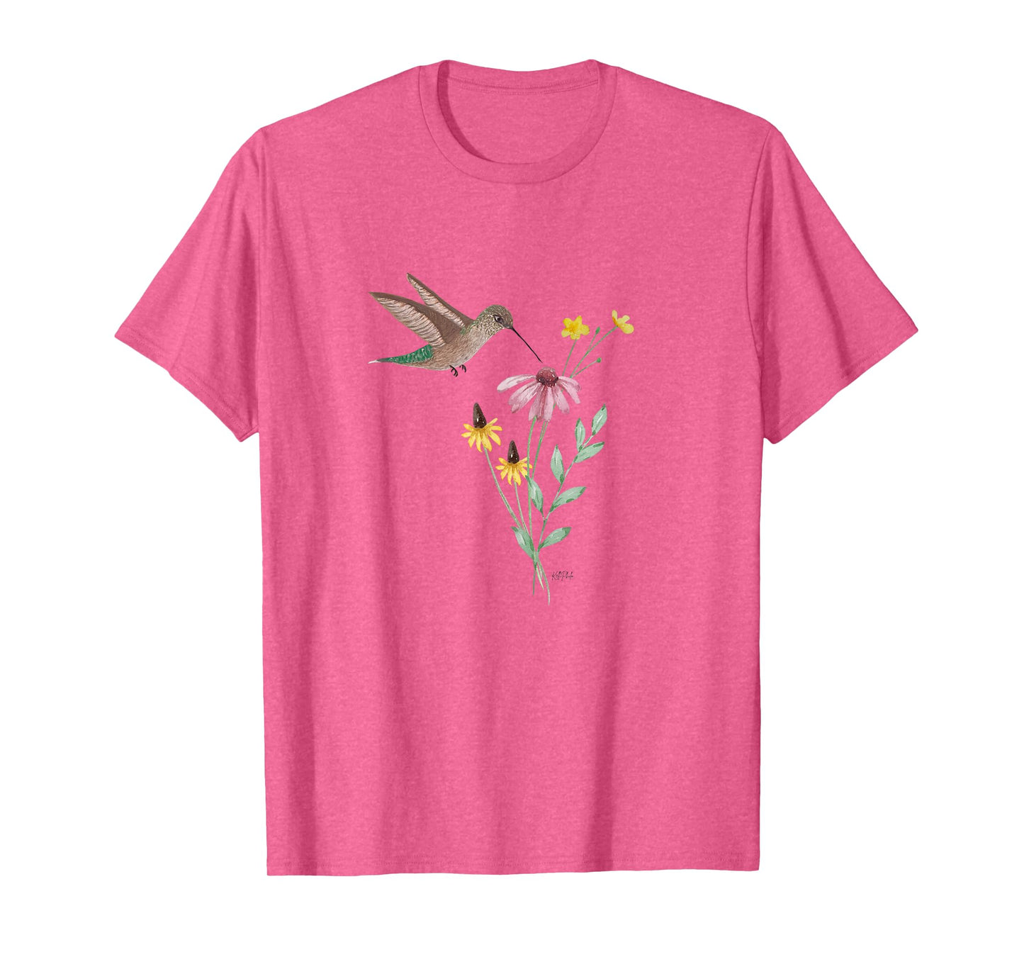 Botanical Hummingbird and flower scene, bird lover T-Shirt