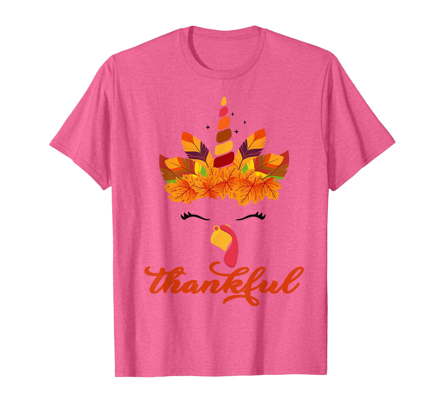 Thankful Unicorn Turkey Face Thanksgiving Outfit Girl Kids T-Shirt