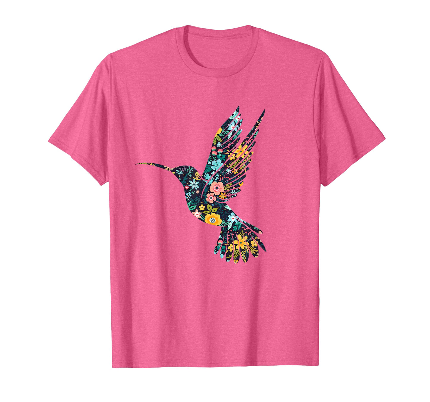 Floral Hummingbird Silhouette Womens Girls Graphic T-Shirt