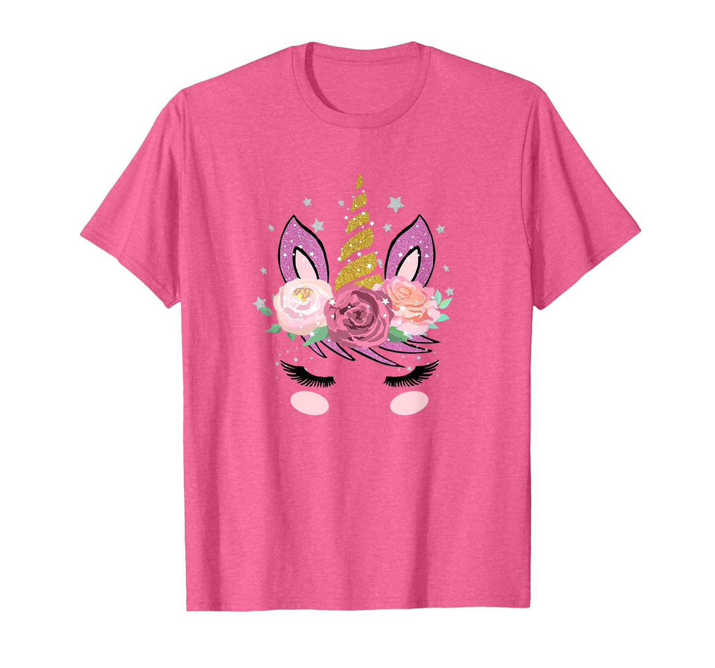 Cute Unicorn Face With Flowers And Beautiful Lashes Gift T-Shirt