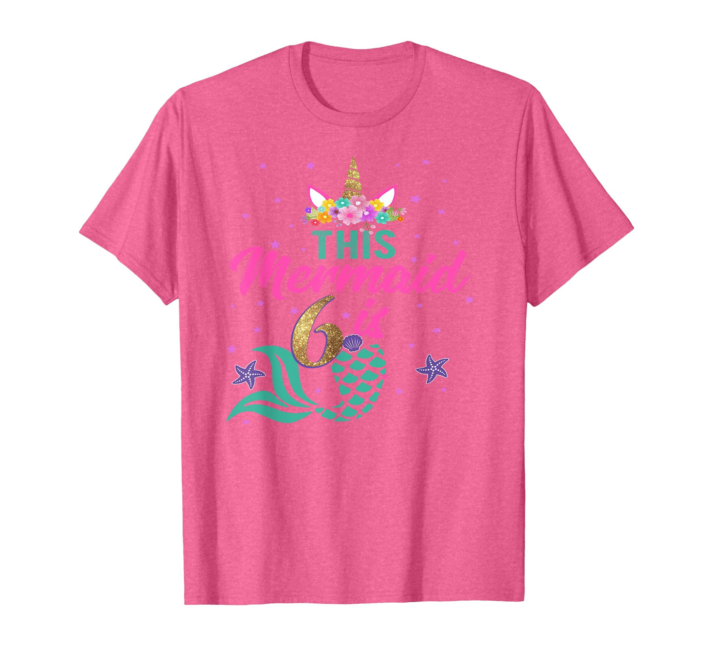 6th Birthday Girl Unicorn Shirt Mermaid Tail 6 Years Old T-Shirt