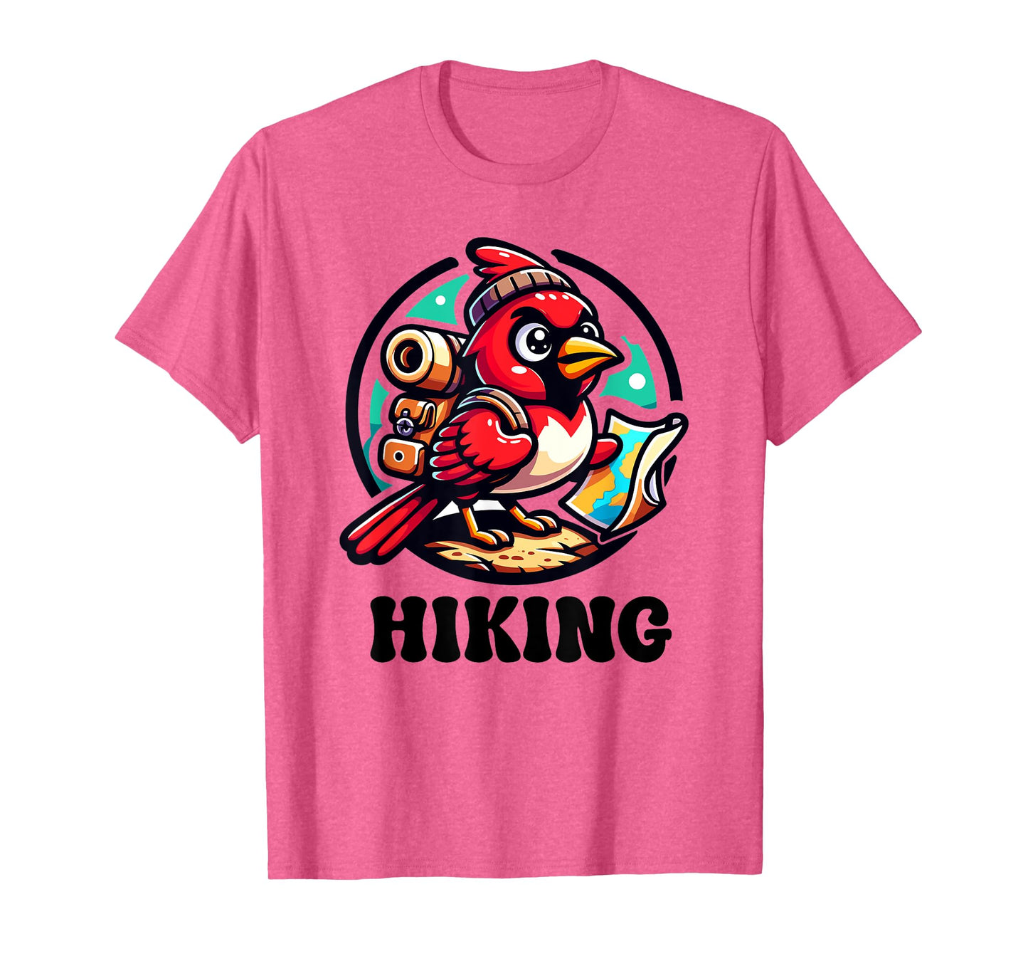 Adventurous cartoon Red Cardinal Bird Hiking T-Shirt