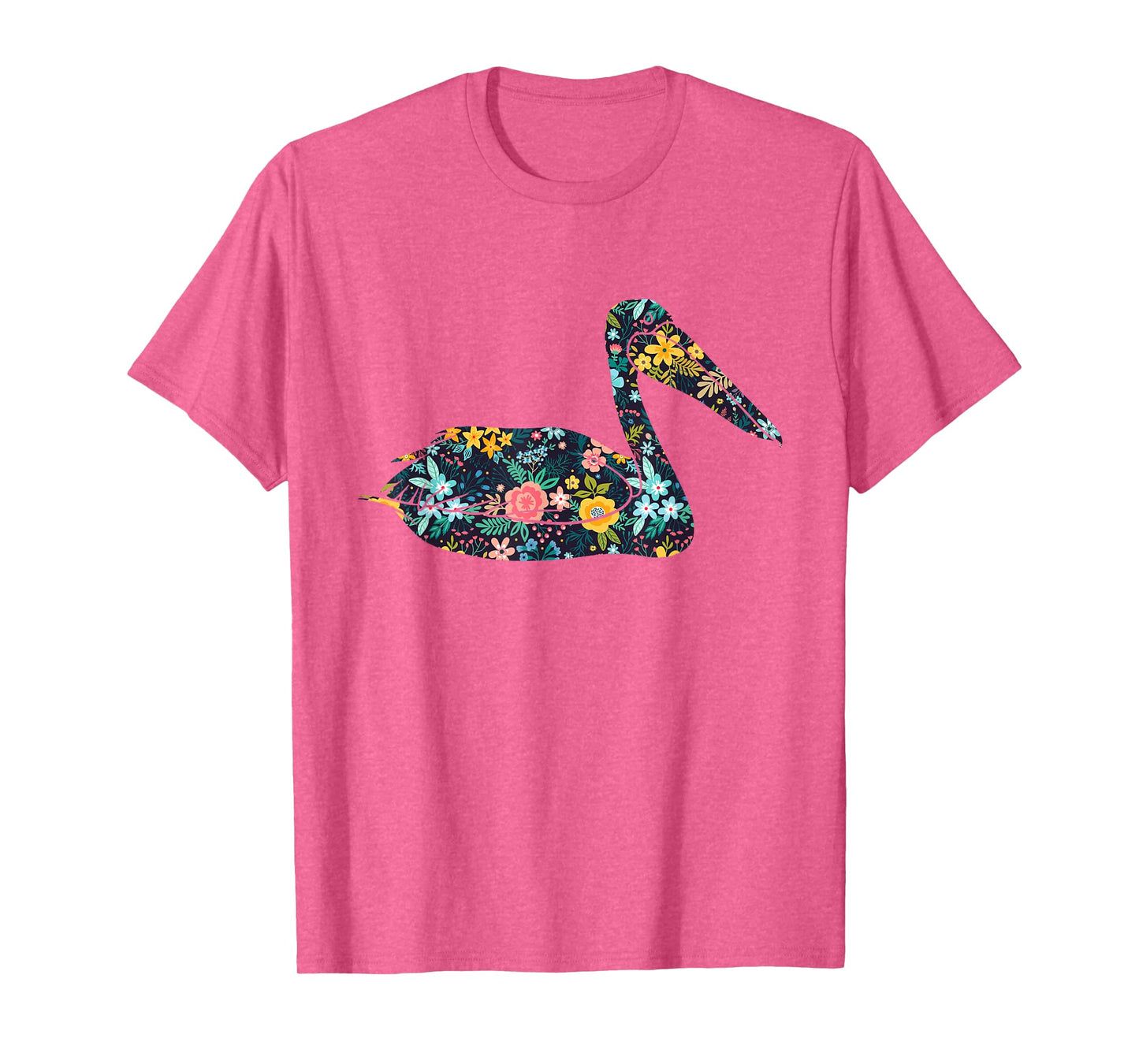 Floral Pelican Silhouette Womens Girls Graphic T-Shirt