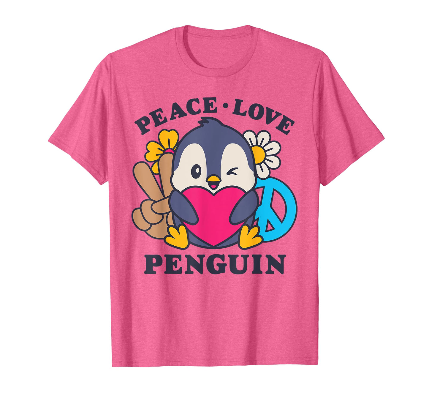 Peace Love Penguin Lovers Men Women Cute Bird Flowers Floral T-Shirt