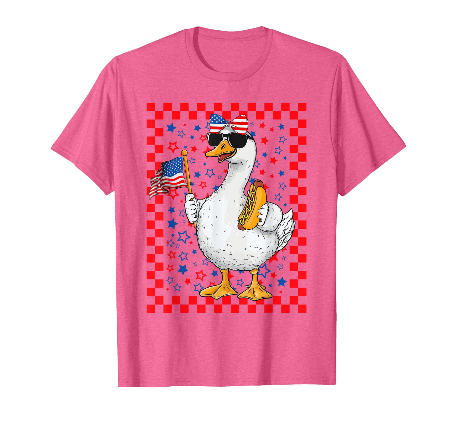 Cute Gooses & Bow Holding Hotdog USA Flag 4th Of July Girls T-Shirt