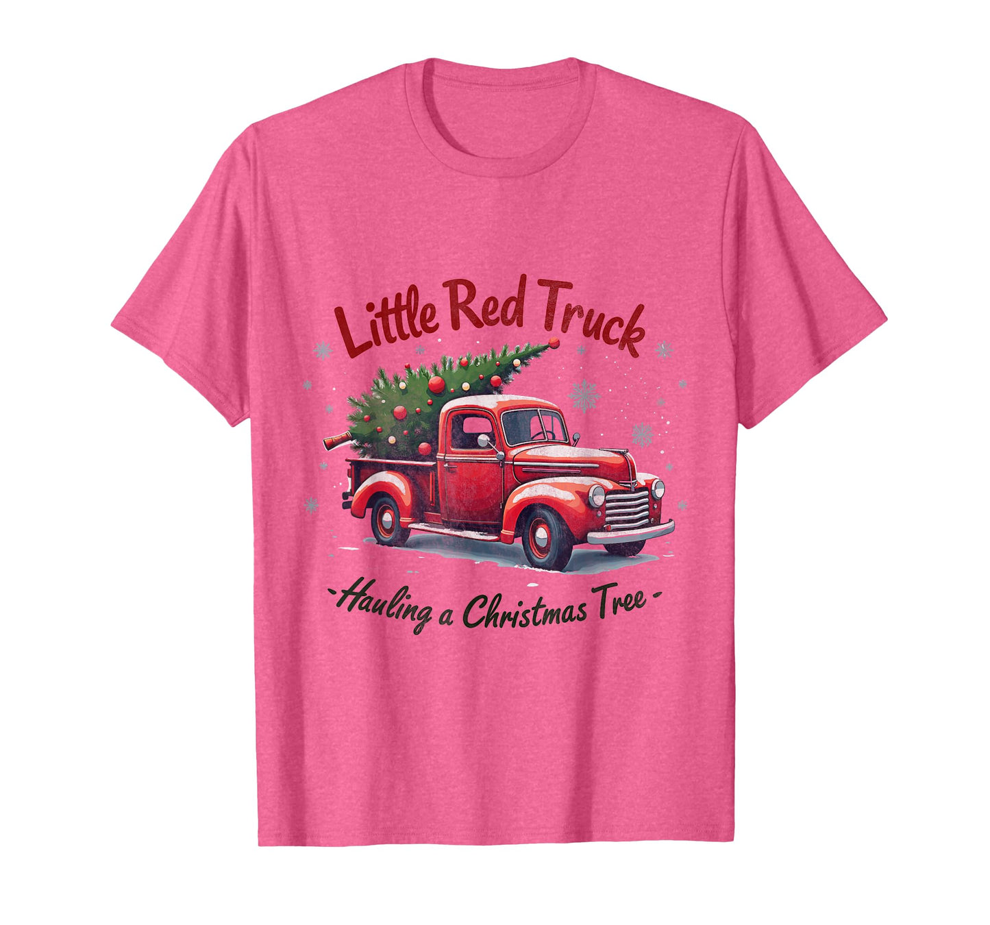 Little Red Truck Hauling a Christmas Tree Family Matching T-Shirt