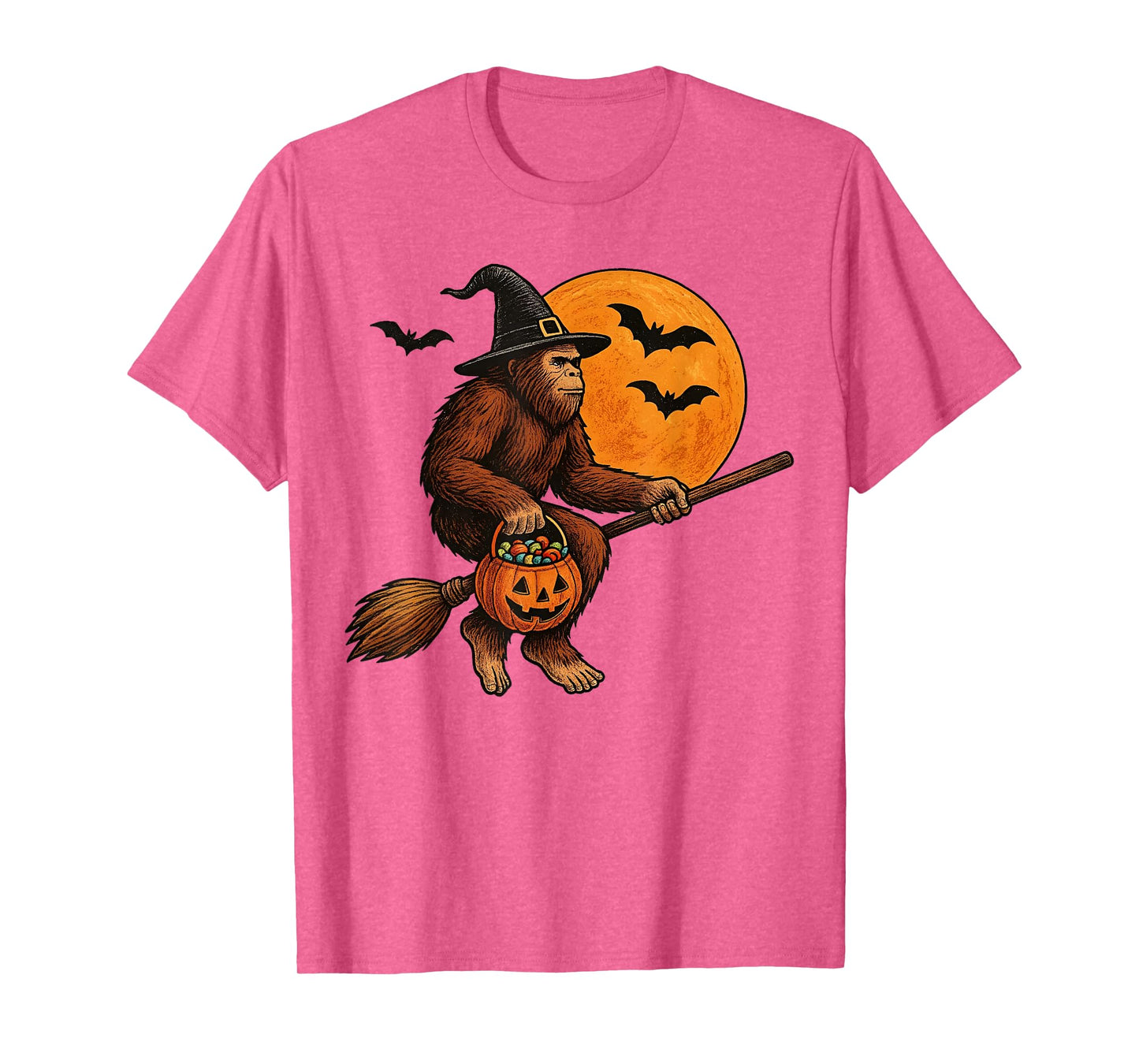 Bigfoot Sasquatch Witch Hat Pumpkin Halloween Men T-Shirt