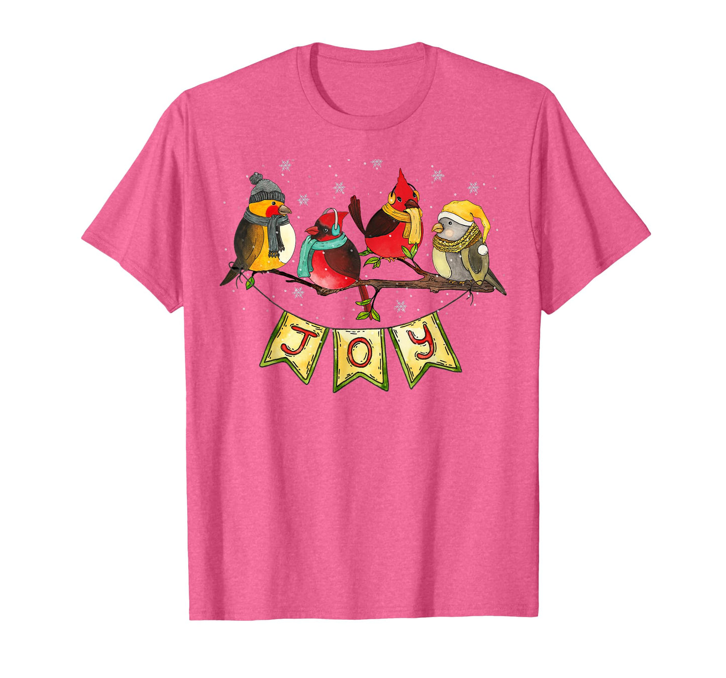 Pretty Winter Birds with Snow and JOY Birdwatchers Christmas T-Shirt